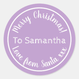 Pegatina Redonda Navidades personalizados de Santa Purple Lilac