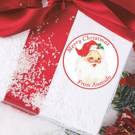 Pegatina Redonda navidades Personalizados del Viaje Retro Santa Cla