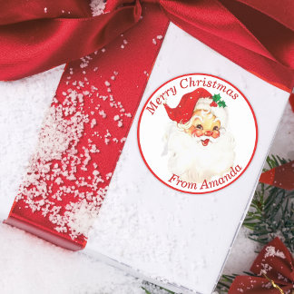 Pegatina Redonda navidades Personalizados del Viaje Retro Santa Cla