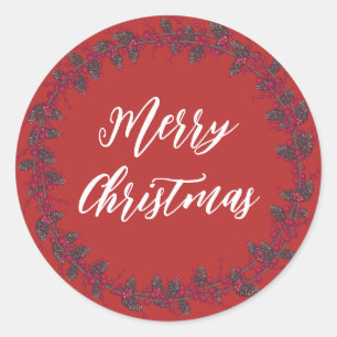 Pegatina Redonda Navidades personalizados escribieron Feliz Navidad