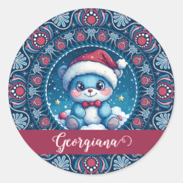 Pegatina Redonda Navidades personalizados Kawaii Bear Dot Mandala