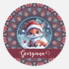 Pegatina Redonda Navidades personalizados Kawaii Fox Dot Mandala