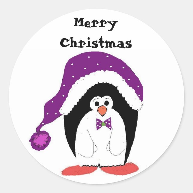 Pegatina Redonda Navidades personalizados Penguin (Anverso)