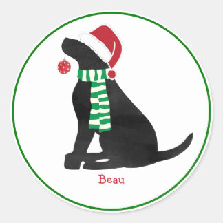 Pegatina Redonda Navidades personalizados perro de vacaciones negro