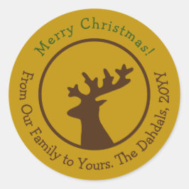 Pegatina Redonda Navidades personalizados Resto del Dorado Verde de