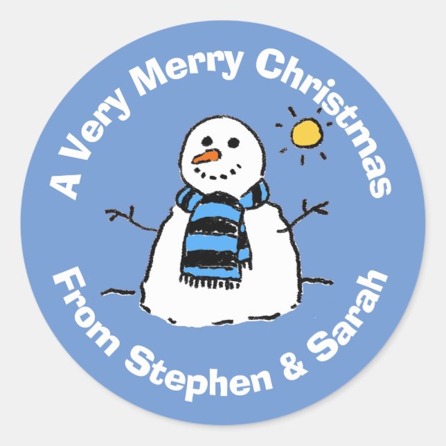 Pegatina Redonda Navidades personalizados Snowman Classic Round Sti (Anverso)