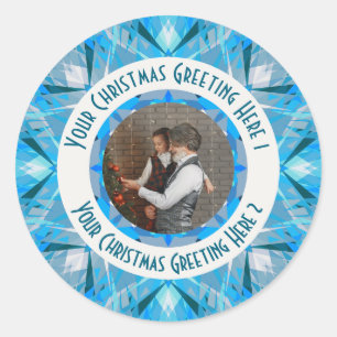 Pegatina Redonda Navidades personalizados Star Winter Blue Photo Gr