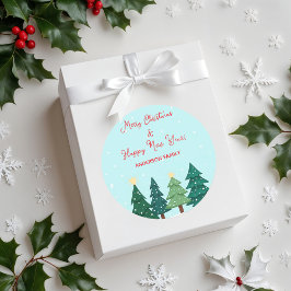 Pegatina Redonda Navidades Pine Forest Tree Feliz Navidad