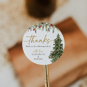 Pegatina Redonda Navidades Pine Tree Lights Boda Gracias