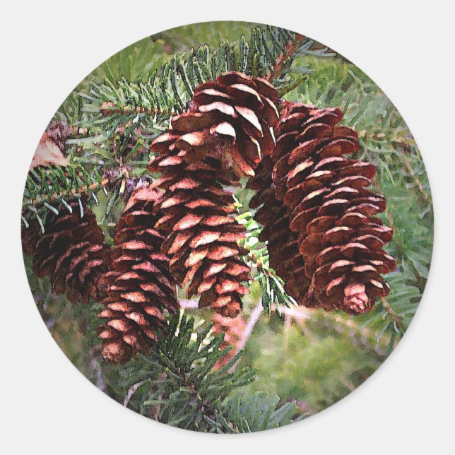 Pegatina Redonda Navidades Pinecone Arranc Felices Fiestas (Anverso)