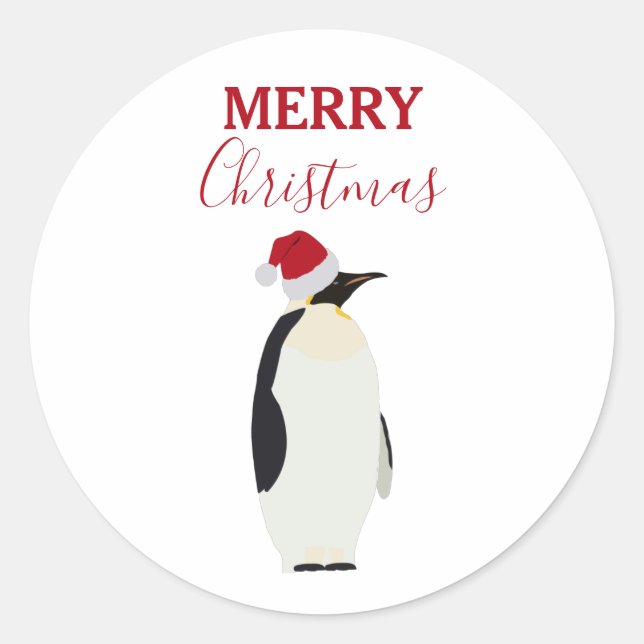 Pegatina Redonda Navidades pingüino gracioso animal con Santa Hat (Anverso)