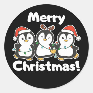 Pegatina Redonda Navidades pingüinos animales adornan pingüinos clá