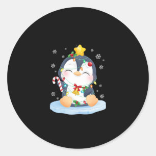 Pegatina Redonda Navidades pingüinos Feliz Navidad