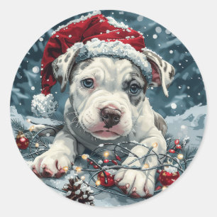 Pegatina Redonda Navidades Pit Bull Santa Puppy