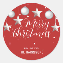 Pegatina Redonda Navidades plateados baubles rojo