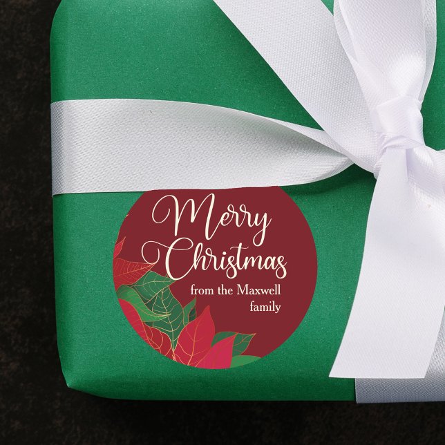 Pegatina Redonda Navidades Poinsettia Elegant Red Personalizado Reg (Subido por el creador)