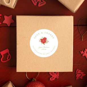 Pegatina Redonda Navidades Poinsettias Amor y Gracias Apoyo