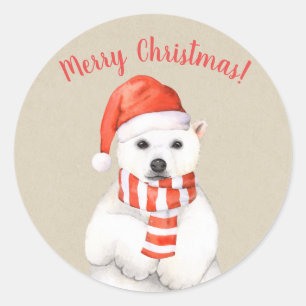 Pegatina Redonda Navidades Polar Bear Personalizado de vacaciones e
