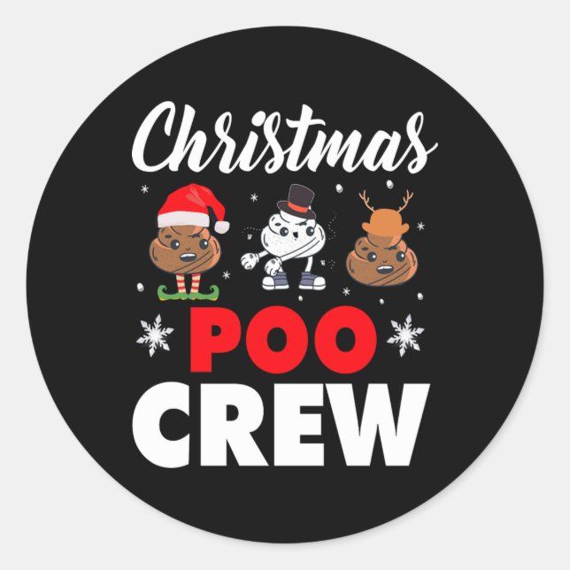 Pegatina Redonda Navidades Poo Crew Holiday Graciosa Emoji de Navid (Anverso)