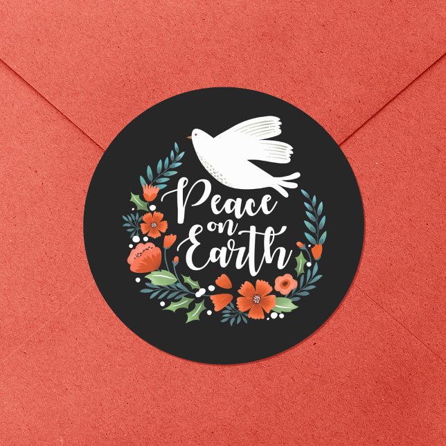 Pegatina Redonda Navidades por la paz en la Tierra (A pretty envelope seal for your Christmas holiday mail.)