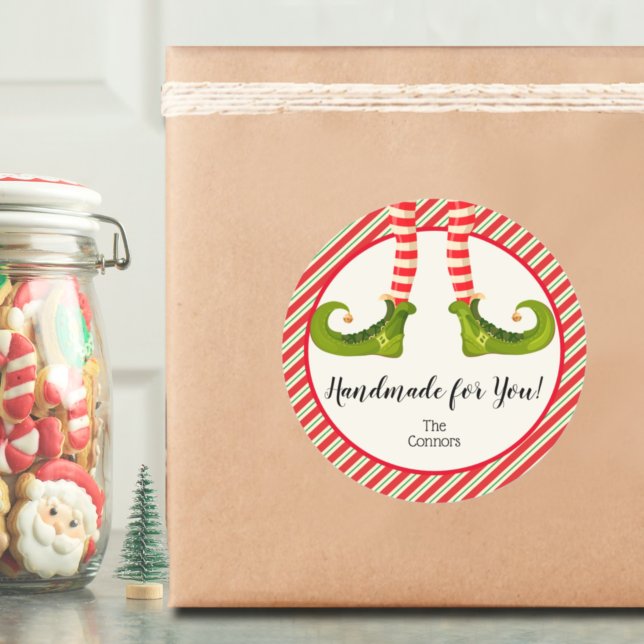 Pegatina Redonda Navidades preparan para vacaciones productos caser (Christmas Elf Homemade Goods Holiday Baking Classic Round Stickers)