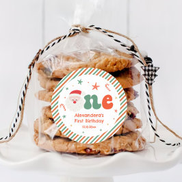 Pegatina Redonda Navidades primer Fiesta de cumpleaños