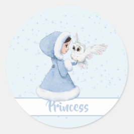 Pegatina Redonda Navidades Princess Owl Winter Snowflakes