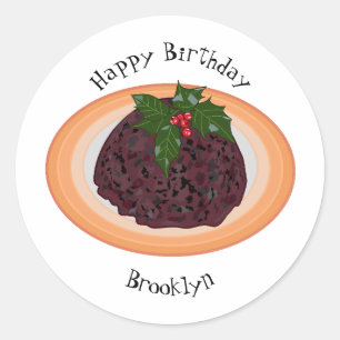 Pegatina Redonda Navidades pudding personalizado ilustracion