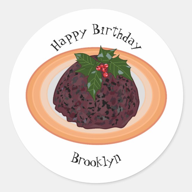 Pegatina Redonda Navidades pudding personalizado ilustracion (Anverso)