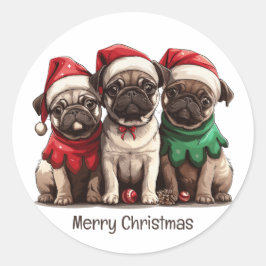 Pegatina Redonda Navidades Pug Dogs