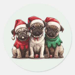Pegatina Redonda Navidades Pug Dogs