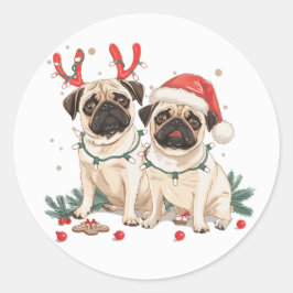 Pegatina Redonda Navidades Pug Dogs