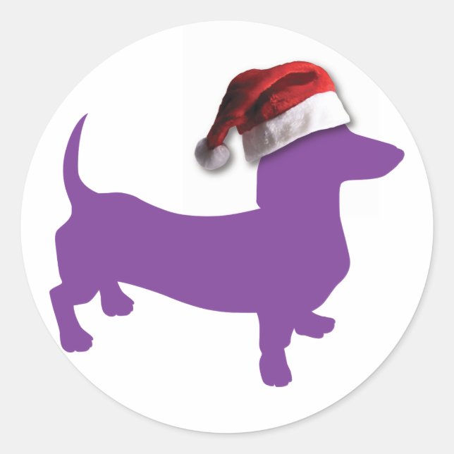 Pegatina Redonda Navidades Purple Dachshund (Anverso)