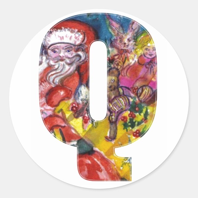 PEGATINA REDONDA NAVIDADES Q CARTA / SANTA CON GIFTS MONOGRAM (Anverso)