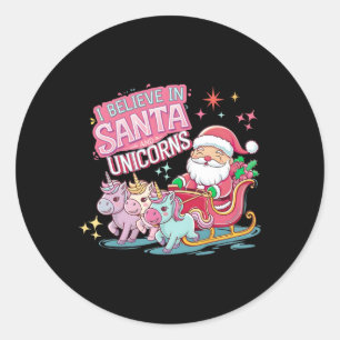 Pegatina Redonda Navidades Que Creo En Santa Y Unicornios Funny Xm