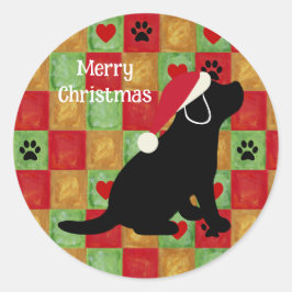 Pegatina Redonda Navidades Quilt Black Labrador Puppy Classic Round