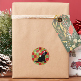 Pegatina Redonda Navidades Quilt Black Labrador Puppy Classic Round