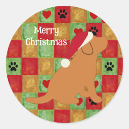 Pegatina Redonda Navidades Quilt Fox Red Labrador Puppy