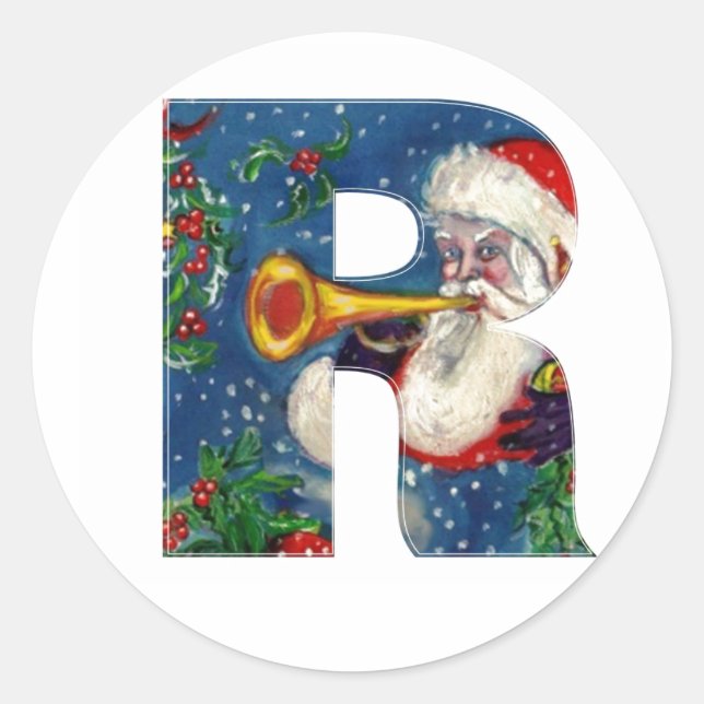 PEGATINA REDONDA NAVIDADES R LETTER / SANTA CLAUS BUGLER (Anverso)