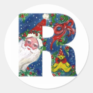 PEGATINA REDONDA NAVIDADES R LETTER / SANTA CLAUS CON RIBBON ROJO