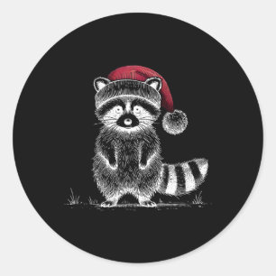 Pegatina Redonda Navidades Raccoon Santa Hat Trash Panda Raccoon Lo
