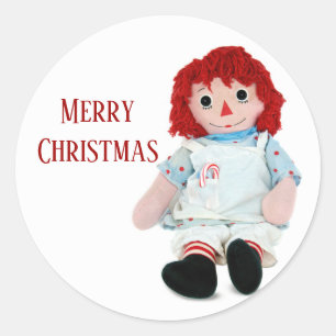 Pegatina Redonda Navidades Rag Doll Con Candy Cane