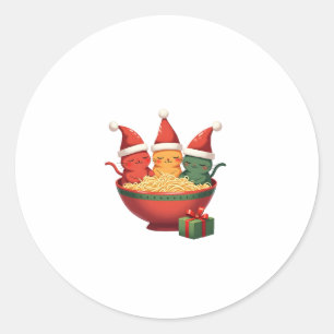 Pegatina Redonda Navidades Ramen Cat Santa Anime Meow Kitty Meow Ca