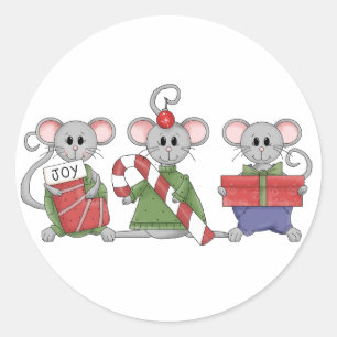 Pegatina Redonda Navidades ratones