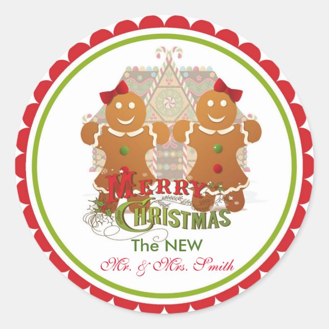 Pegatina Redonda Navidades recién casados con Pegatinas de la parej (Anverso)