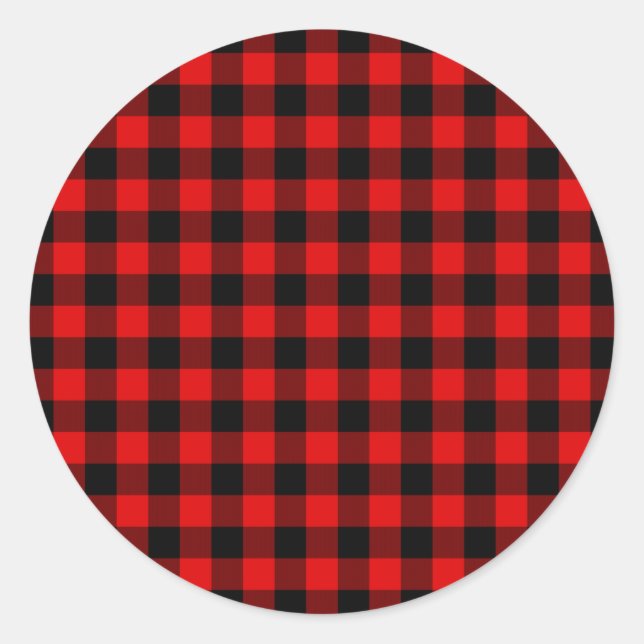 Pegatina Redonda Navidades Red Black Buffalo Lumberjack Check (Anverso)