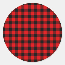 Pegatina Redonda Navidades Red Black Buffalo Lumberjack Check