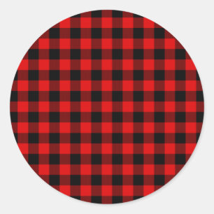 Pegatina Redonda Navidades Red Black Buffalo Lumberjack Check