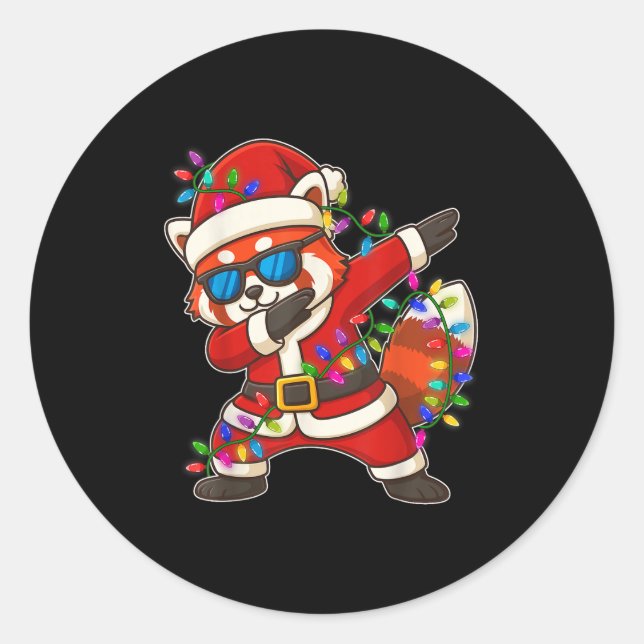 Pegatina Redonda Navidades Red Panda Dabbing enciende Santa Xmas pa (Anverso)