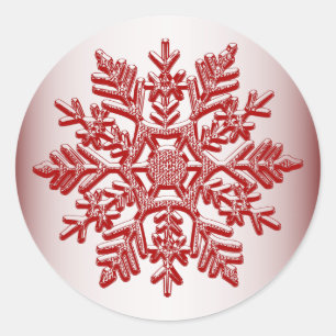Pegatina Redonda Navidades Red Snowflake Elegant